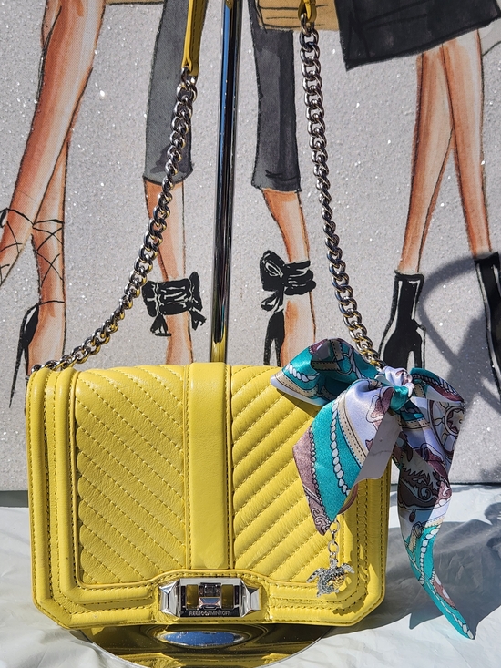 Rebecca Minkoff Handbags - Rebecca Minkoff Yellow Quilted Shoulder Bag w Chain Strap & Free Bag Scarf/Charm